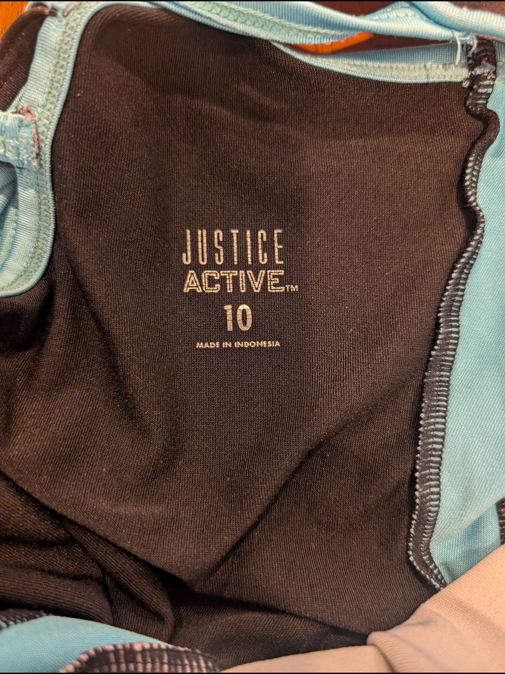 Lot Of 2 Justice Swimsuits One Piece Floral Black & Aqua and Geometric Blue (10)